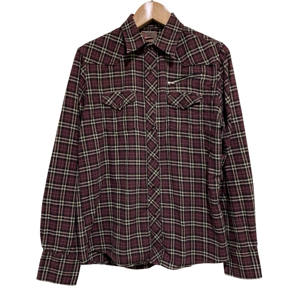 Vintage Red Brand Western Pearl Snap Buttons LS Flannel Shirt Size Large - Picture 1 of 6